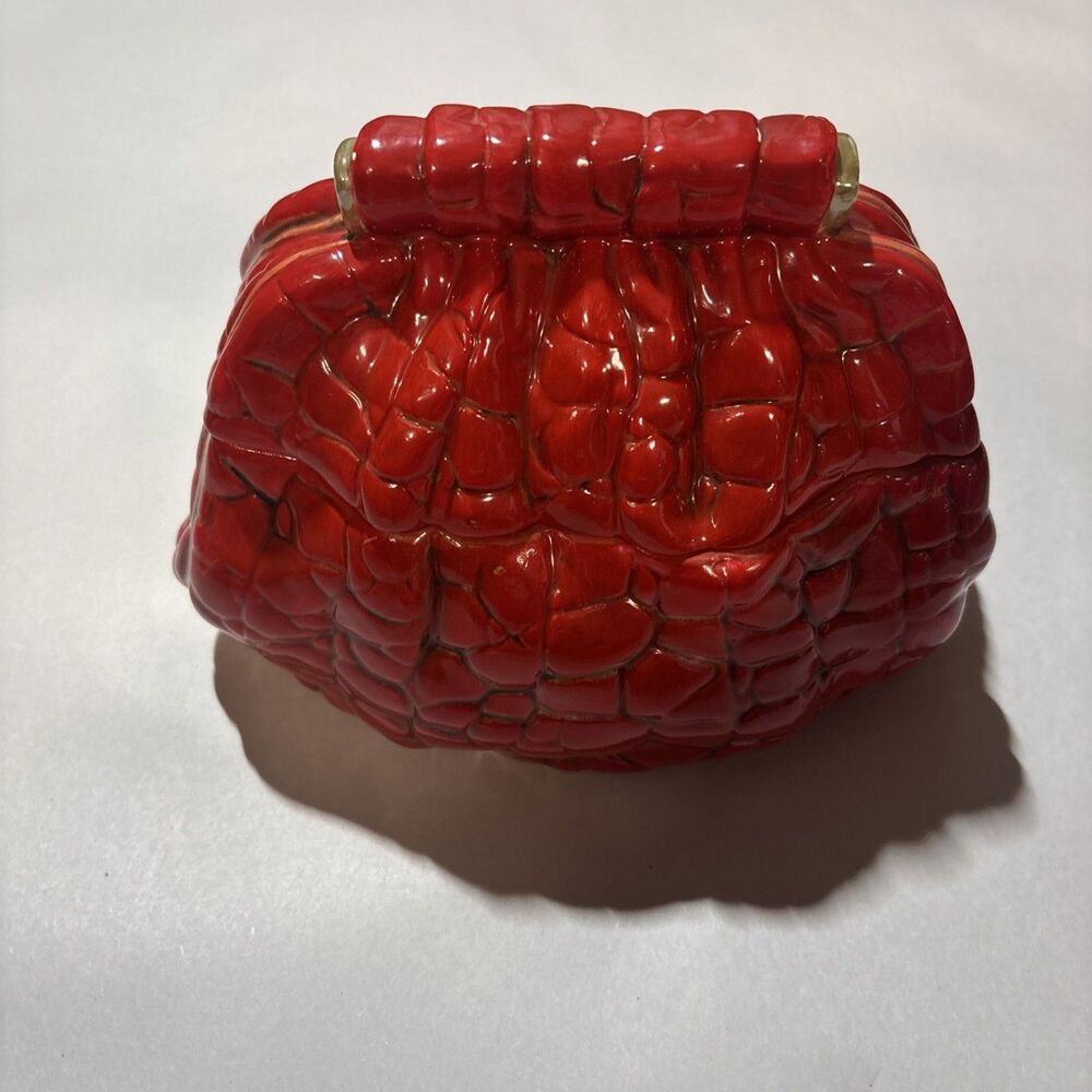 Vintage Seymour Mann Ceramic Red Purse Bag Cookie Candy Jar Canister